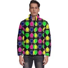 Black Blue Colorful Hearts Men s Puffer Bubble Jacket Coat by ConteMonfrey