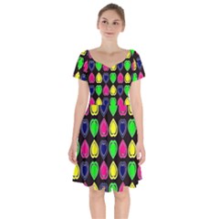 Black Blue Colorful Hearts Short Sleeve Bardot Dress by ConteMonfrey