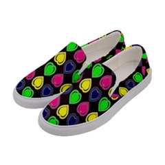 Black Blue Colorful Hearts Women s Canvas Slip Ons by ConteMonfrey