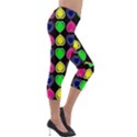 Black Blue Colorful Hearts Lightweight Velour Capri Leggings  View4