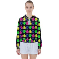 Black Blue Colorful Hearts Women s Tie Up Sweat by ConteMonfrey