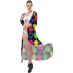 Black Blue Colorful Hearts Maxi Chiffon Beach Wrap by ConteMonfrey