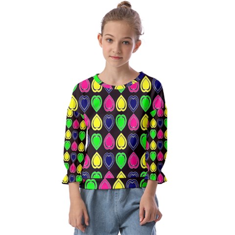 Black Blue Colorful Hearts Kids  Cuff Sleeve Top by ConteMonfrey