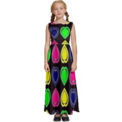 Black Blue Colorful Hearts Kids  Satin Sleeveless Maxi Dress