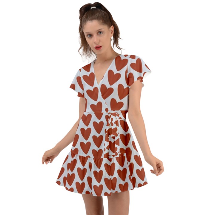 Little Hearts Flutter Sleeve Wrap Dress