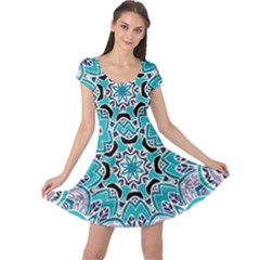 Blue Shades Mandala   Cap Sleeve Dress by ConteMonfrey