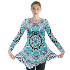 Blue Shades Mandala   Long Sleeve Tunic  by ConteMonfrey