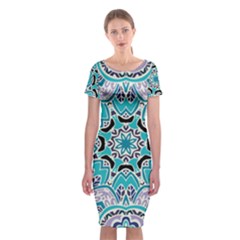 Blue Shades Mandala   Classic Short Sleeve Midi Dress by ConteMonfrey