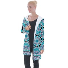 Blue Shades Mandala   Longline Hooded Cardigan by ConteMonfrey