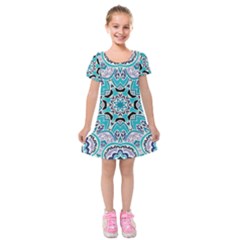 Blue Shades Mandala   Kids  Short Sleeve Velvet Dress by ConteMonfrey