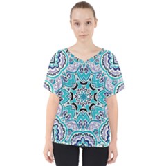 Blue Shades Mandala   V-neck Dolman Drape Top by ConteMonfrey