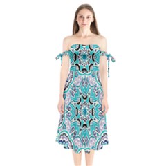 Blue Shades Mandala   Shoulder Tie Bardot Midi Dress by ConteMonfrey