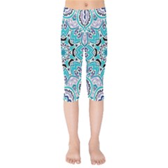 Blue Shades Mandala   Kids  Capri Leggings  by ConteMonfrey