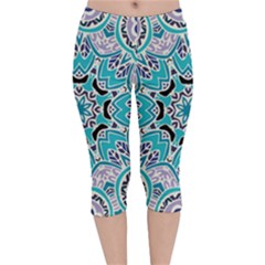 Blue Shades Mandala   Velvet Capri Leggings  by ConteMonfrey