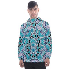 Blue Shades Mandala   Men s Front Pocket Pullover Windbreaker