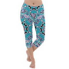 Blue Shades Mandala   Lightweight Velour Capri Yoga Leggings by ConteMonfrey