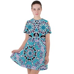 Blue Shades Mandala   Short Sleeve Shoulder Cut Out Dress  by ConteMonfrey