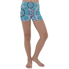 Blue Shades Mandala   Kids  Lightweight Velour Yoga Shorts by ConteMonfrey