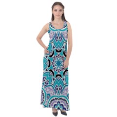 Blue Shades Mandala   Sleeveless Velour Maxi Dress by ConteMonfrey