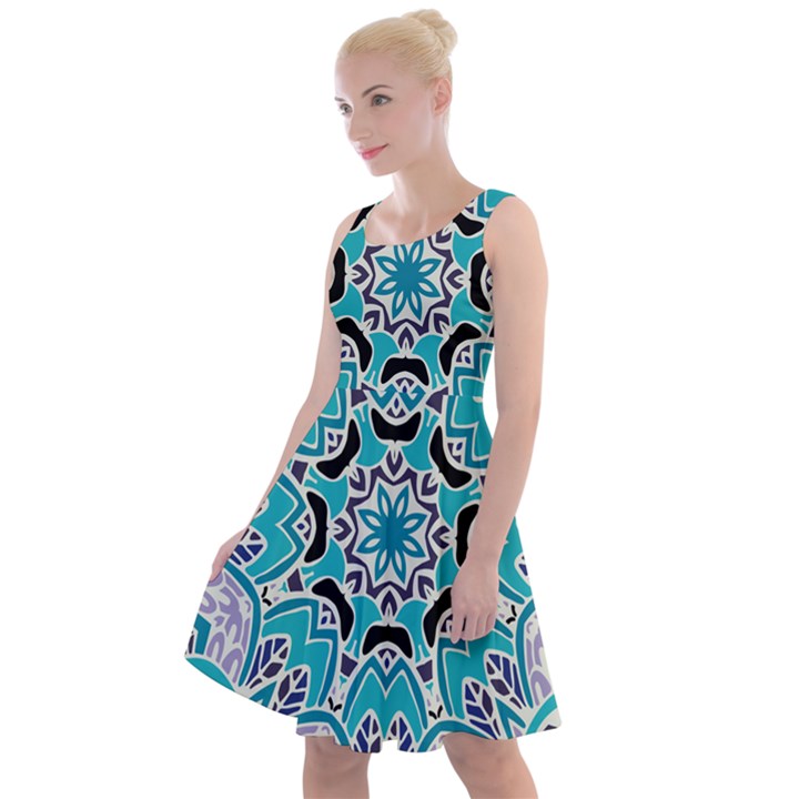 Blue Shades Mandala   Knee Length Skater Dress