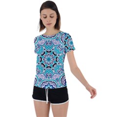 Blue Shades Mandala   Back Circle Cutout Sports Tee by ConteMonfrey