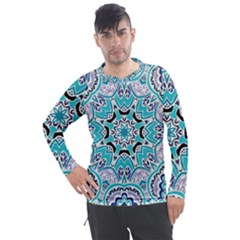 Blue Shades Mandala   Men s Pique Long Sleeve Tee