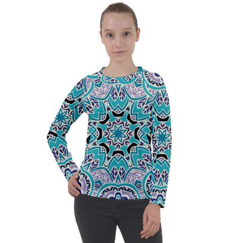 Blue Shades Mandala   Women s Long Sleeve Raglan Tee by ConteMonfrey