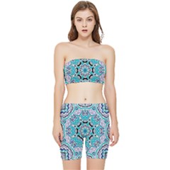 Blue Shades Mandala   Stretch Shorts And Tube Top Set by ConteMonfrey