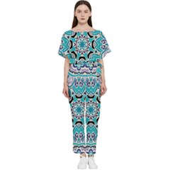 Blue Shades Mandala   Batwing Lightweight Chiffon Jumpsuit by ConteMonfrey