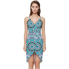 Blue Shades Mandala   Wrap Frill Dress by ConteMonfrey