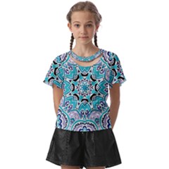 Blue Shades Mandala   Kids  Front Cut Tee by ConteMonfrey