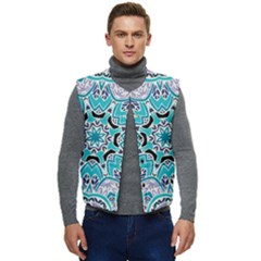 Blue Shades Mandala   Men s Short Button Up Puffer Vest	 by ConteMonfrey