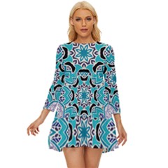 Blue Shades Mandala   Long Sleeve Babydoll Dress by ConteMonfrey