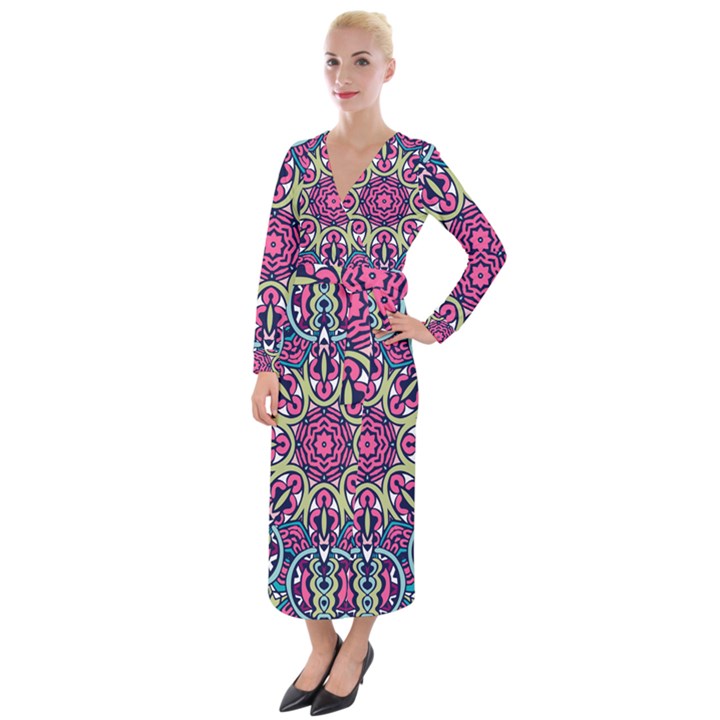 Cold Colors Mandala   Velvet Maxi Wrap Dress