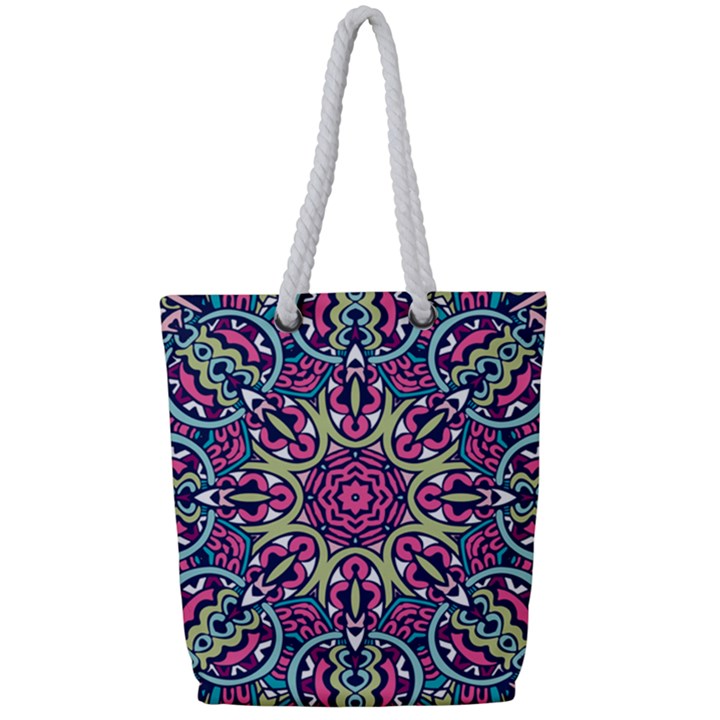 Cold Colors Mandala   Full Print Rope Handle Tote (Small)