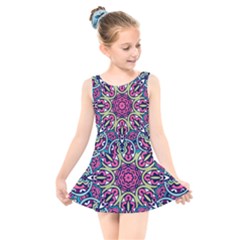 Cold Colors Mandala   Kids  Skater Dress Swimsuit by ConteMonfrey