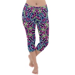 Cold Colors Mandala   Lightweight Velour Capri Yoga Leggings by ConteMonfrey