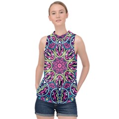 Cold Colors Mandala   High Neck Satin Top by ConteMonfrey