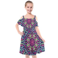 Cold Colors Mandala   Kids  Cut Out Shoulders Chiffon Dress by ConteMonfrey