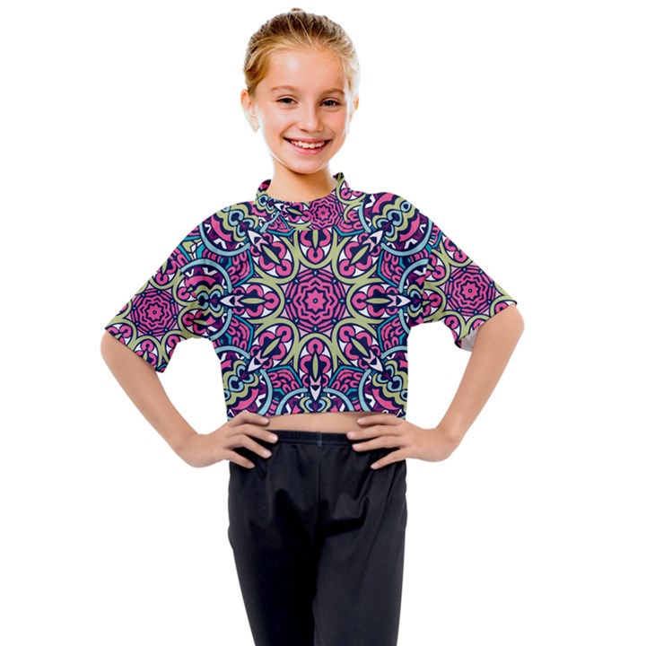 Cold Colors Mandala   Kids Mock Neck Tee