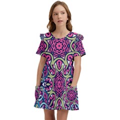 Cold Colors Mandala   Kids  Frilly Sleeves Pocket Dress by ConteMonfrey