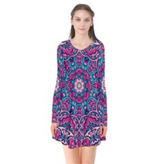 Good Vibes Brain Long Sleeve V-neck Flare Dress by ConteMonfrey