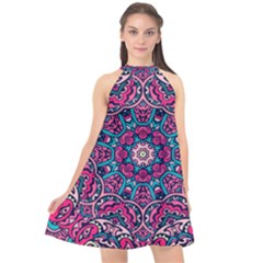 Good Vibes Brain Halter Neckline Chiffon Dress  by ConteMonfrey