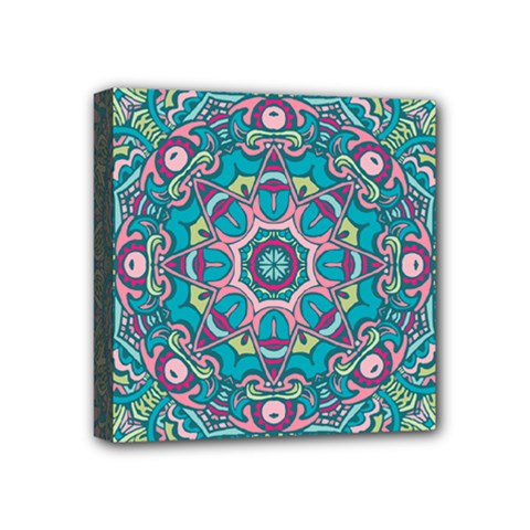 Green, Blue And Pink Mandala  Mini Canvas 4  X 4  (stretched) by ConteMonfrey