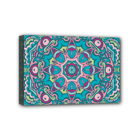 Green, Blue And Pink Mandala  Mini Canvas 6  X 4  (stretched) by ConteMonfrey