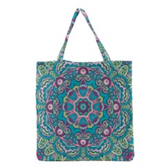 Green, Blue And Pink Mandala  Grocery Tote Bag by ConteMonfrey