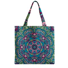 Green, Blue And Pink Mandala  Zipper Grocery Tote Bag by ConteMonfrey