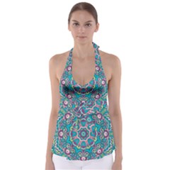 Green, Blue And Pink Mandala  Babydoll Tankini Top by ConteMonfrey