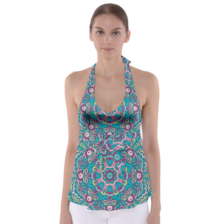 Green, Blue And Pink Mandala  Babydoll Tankini Top