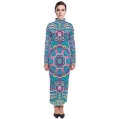 Green, Blue And Pink Mandala  Turtleneck Maxi Dress by ConteMonfrey